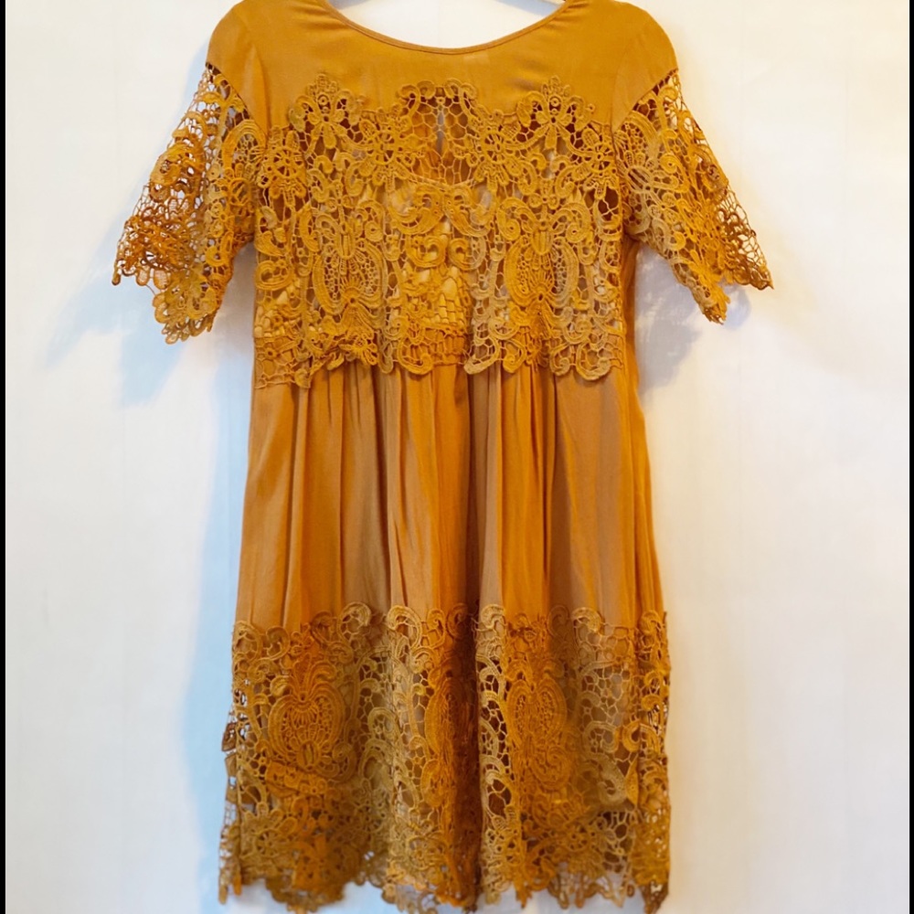 Andree By Unit Mustard Lace Embroidery Dress
